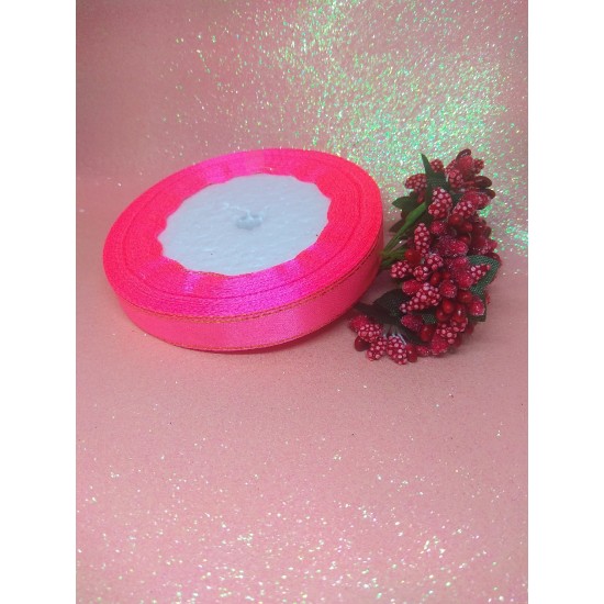 Лента атласная с люрексом 1,2 см*25 ярдов цв. ярко-розовый, цена за катушку